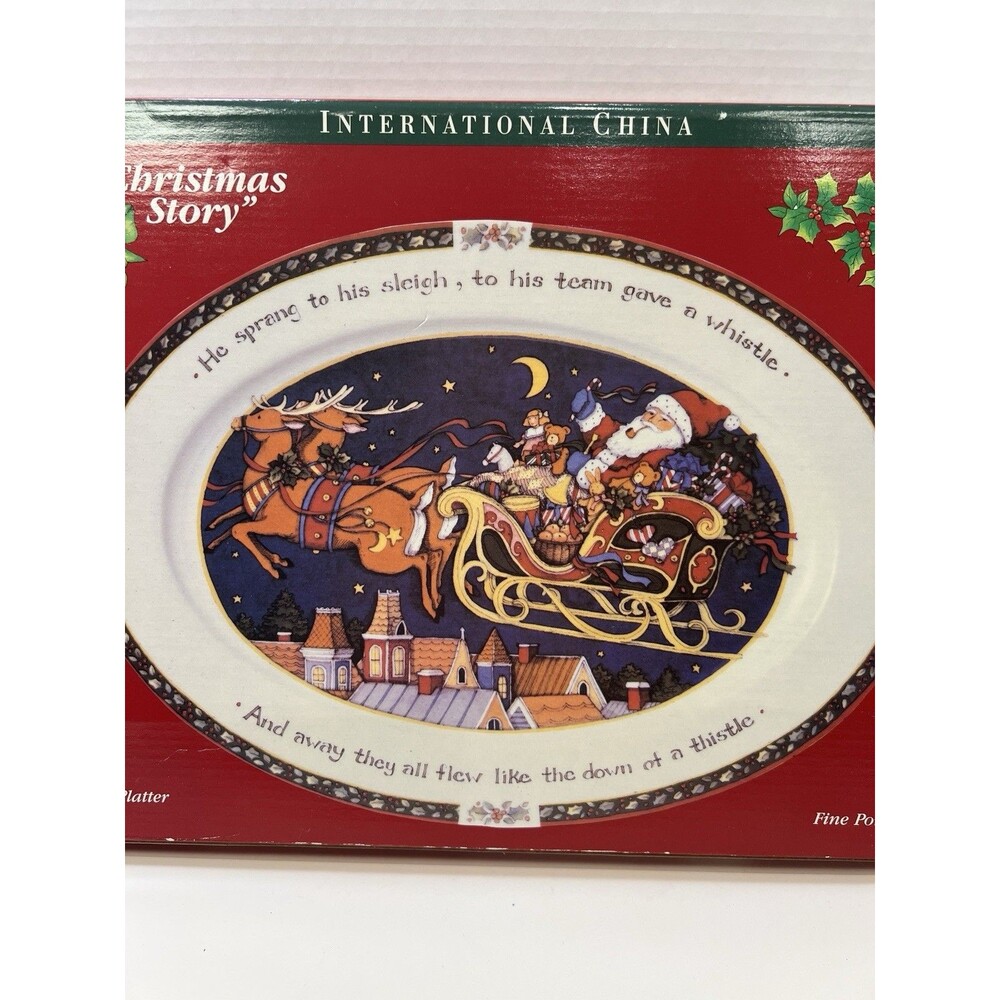 Susan Winget A CHRISTMAS STORY 13-1/2" Porcelain Oval Platter Santa's Sleigh NIB